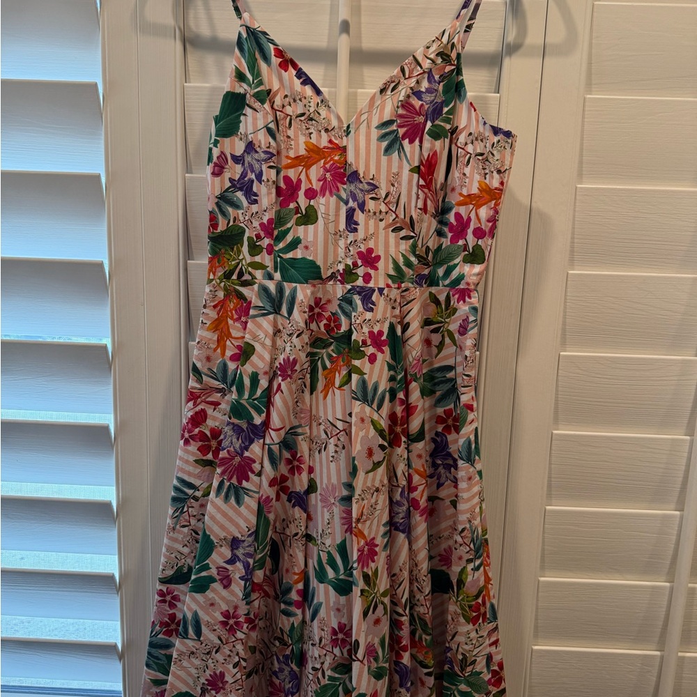 Floral Pink Striped Multicolor Women's Dress